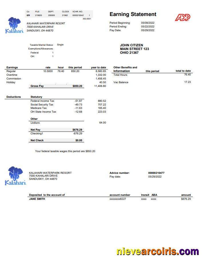 USA Ohio Kalahari Waterpark Resort utility bill